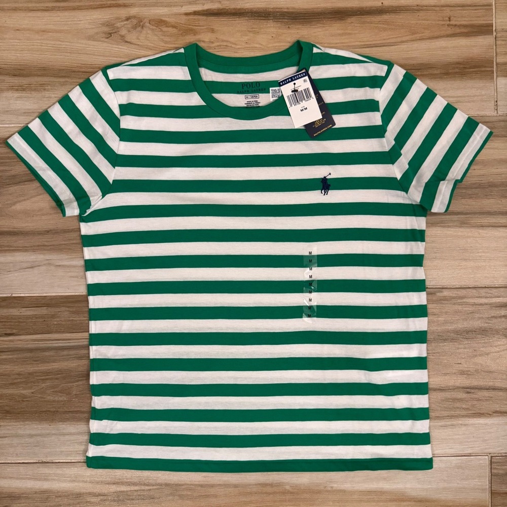 Polo Ralph Lauren Green White Striped Cotton T-Shirt NWT M 211849240001